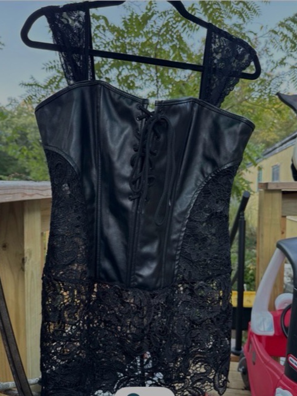 New Women’s 2X Black Lace & Faux Leather Corset top